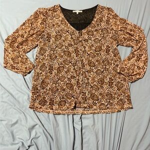 Cleo Brown Floral Women's Blouse size xl